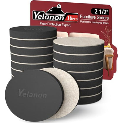 Yelanon Felt Furniture Sliders – 16-Pcs 2.5" Floor Protectors for Furniture – Smooth-Glide Movers for Couches & Tables – Durable Furniture Movers Sliders – No Residue - size: 16pcs 2.5"