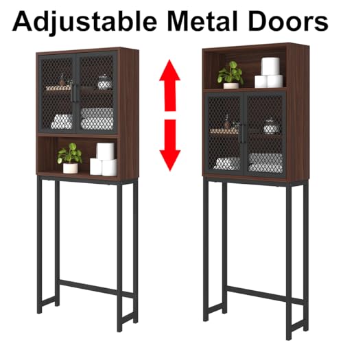Launica Over The Toilet Storage Cabinet, Bathroom Organizer Over Toilet, Wood Metal Industrial Bathrooms Space Saver Shelf, Freestanding Bathrooms Cabinet Above Toilet with Rack, Walnut - color: Walnut