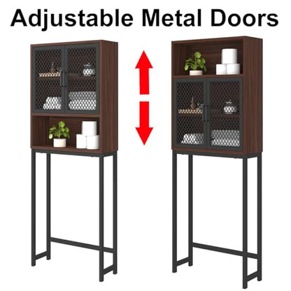 Launica Over The Toilet Storage Cabinet, Bathroom Organizer Over Toilet, Wood Metal Industrial Bathrooms Space Saver Shelf, Freestanding Bathrooms Cabinet Above Toilet with Rack, Walnut - color: Walnut