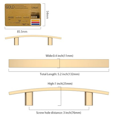 Amerdeco 10 Pack Brushed Brass Cabinet Pulls 3 Inch(76mm) Hole Center Gold Drawer Pulls Cabinet Hardware Kitchen Cabinet Handles for Bathroom ZH0003 - color: Brushed Brass, size: 3"/76MM Hole Center