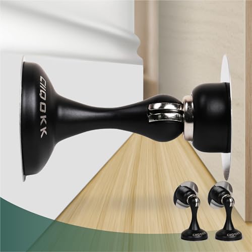 Magnetic Door Stoppers 2 Pack,Stainless Steel Door Stops for Wall and Floor Mounting. Door Holder Keep Door Open,No Drilling Door Stop with Adhesive Tapes, Black - color: Black