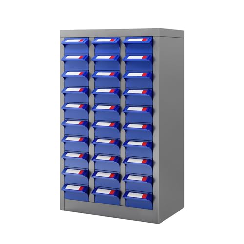 biosp 30 Drawers Bolt and Nut Tool Storage Cabinet Parts Cabinet Hardware Organization Shelves Bolts Bin Tool with ABS Material Drawer Label Stickers for Tool Hardware Storage, Grey