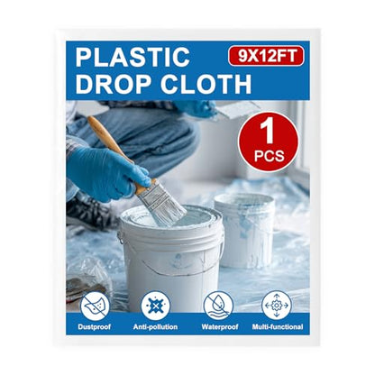 1pcs 9x12ft Painter Plastic Drop Cloths Sheet,Waterproof Anti-dust Cover, Disposable Tarp for Painting for Couch/Furniture Cover - size: 1pack
