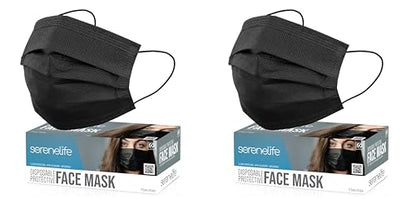 SereneLife 50 Count Disposable Face Masks | Breathable 3-Ply Layers | Made from Non-Woven Fabric | Comfortable Earloops | Daily Use & Personal Care | Easy to Use & Disposable | For Adults (Black) - size: 50 Count (Pack of 2)