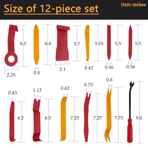 Newkita 12 PCS Plastic Trim Removal Tool No Scratch Auto Trim Removal Tool Kit, Auto Clip Rivet Fastener Remover Pry Tool Auto Parts for Car Panel & Audio Dashboard Repair Kit (Red + Orange)