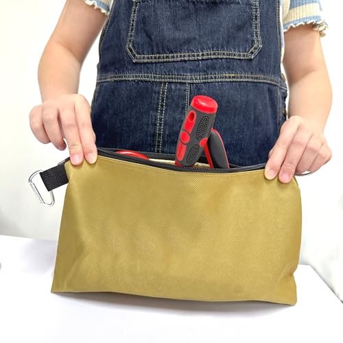Premium Tool Pouch Zipper Bag with internal pockets, 12inch Tool Bag, Multipurpose Storage pouch, Flat Bottom with Zipper for Tools, Gadgets, Cosmetics, Stationary,Travel accessary, Khaki - color: Khaki
