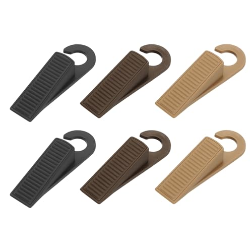 PATIKIL 6 Pcs Doorstops, Rubber Hook Door Stopper Rubber Wedge Door Protector for Bottom of Carpet Hardwood Concrete Tile All Flooring Surfaces, Black/Brown/Chocolate - color: Black/Brown/Chocolate