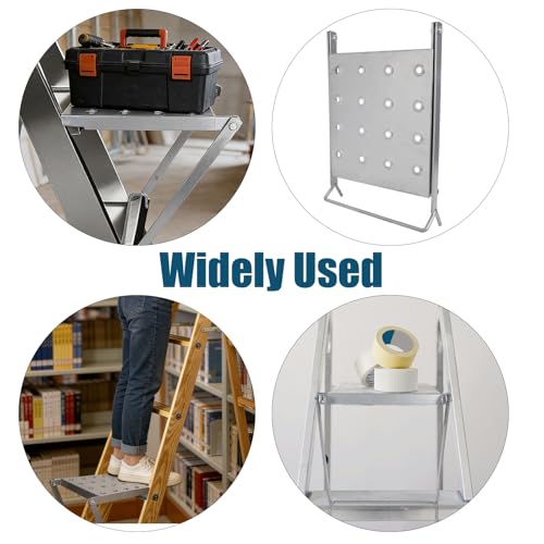 Foldable Ladder Platform, Anti-Slip Stable Work Platform Attachment Tool Tray for Step/Extension Folding Ladders Tool Accessories for Painters & DIY 300 lbs Capacity (Silver)