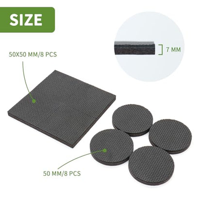 Non Slip Furniture Pads 16 PCS - 8 pcs 2” Round + 8 pcs 2" Square - Anti Slip Furniture Pads - Self Adhesive Rubber Feet Furniture Feet - Chair Leg Floor Protectors - size: Round 2 inch +Square 2 inch 16PACK