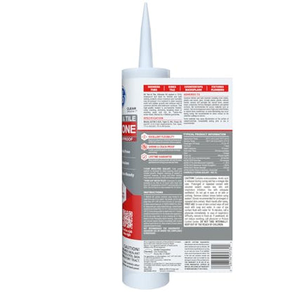 GE Silicone Caulk for Tub & Tile Kitchen & Bath, Clear, 10 fl oz Cartridge, 1 Pack - 100% Waterproof Silicone Sealant, Excellent Flexibility, Shrink & Crack Proof - size: 10.1oz