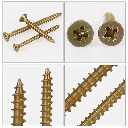 M3.5 Flat Head Wood Screws Assortment Kit 320 Pcs,Phillips Drive Countersunk Flat Head Self-Tapping Wood Screws,Yellow Zinc Plated Finish Screw Kit,Self Tapping Drywall Screws for Metal - style: M3.5 320PCS