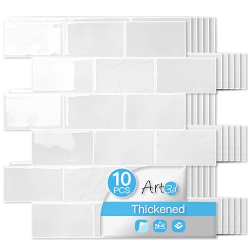 Art3d Peel and Stick Wall Tiles in White Marble– 10-Pack of 12 x12 Thickened Design Backsplash, Self-Adhesive Tile for Kitchen & Bathroom Decor - color: White Stone Marble