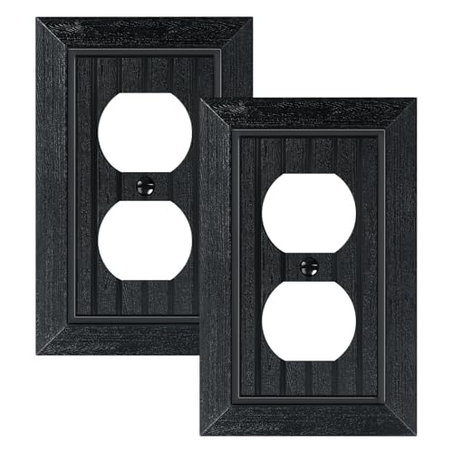 2-Pack Classic Beadboard Duplex Outlet Cover Plate, Decorative Unbreakable Polycarbonate Switch Plates and Outlet Covers, Matte Black Wall Plates for Electrical Outlets, 1 Gang Receptacle Cover - color: Matte Black, size: 1 Duplex 2PK