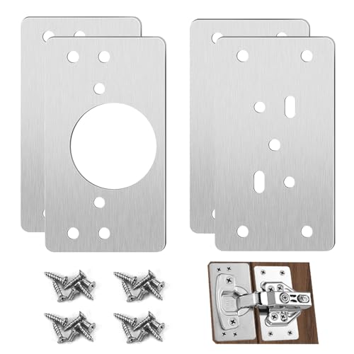 4 Pack Hinges Repair Plate with 24 Screws, Stainless Steel Hinge Replacement Plate Kit, Kitchen Cabinet Cupboard Drawer Door Hinge Fixing Mount Brackets Set for Furniture Wardrobe, 9x4.7 cm - color: 4pcs 9x4.7cm