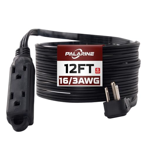 Flat Plug Extension Cord with 3 Outlets Extender, Flat Plug Power Strip, Indoor Extension Cord 16 Gauge 12FT Black 3 Prong, 16/3 SPT-3 13A, UL Listed - color: Black, size: 12 FT