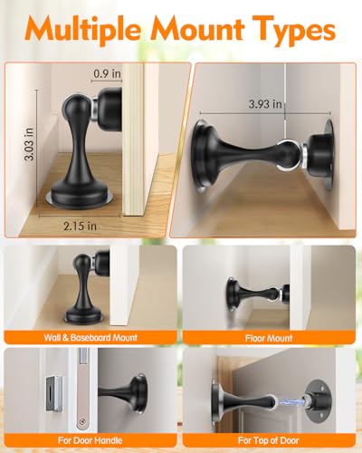 Door Stoppers Magnetic Door Catch - 2 Pack Stainless Steel Heavy Duty Door Holder Stops for Bottom Top of Door - Wall Floor Mounting No Drill 3D Adhesive & Screws Strong Magnet Keep Door Open - style: 2 Pack-Black