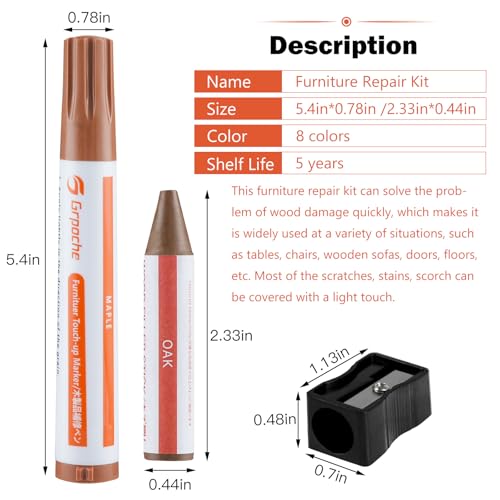 Furniture Markers Touch Up,17 Pcs Wood Markers Furniture Repair Kit, Touch Up Paint and Wood Filler Putty Stick with Sharpener Kit,for Floor Scratch Repair, Stain Pen Remover Hardwood Cabinet - size: 0.43 Ounce (Pack of 17)
