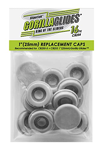 GorillaGlides CB254 Replacement Slider Cap Inserts for Slipstick 1 Inch Plastic Glides (16 Caps) Fits GorillaGlide Model CB253 and Slipstick CB255 & CB250, Snap in - size: 1 Inch