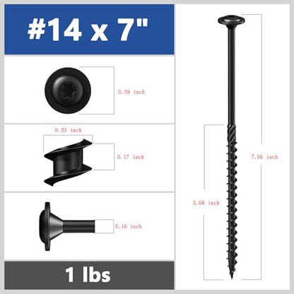 Wensilon (1 lbs)#14 x 7 Black Lag Screws, Structural Wood Screw, Heavy Duty Construction Screw, Rust Resistant, Washer Head, Black Coated Exterior Wood Screws, Star Drive with Bit - color: Black, size: #14 x 7"
