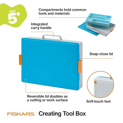 Fiskars Kids Creating Toolbox – Portable Art Storage Organizer with Reversible Lid, Carry Handle, and Secure Snap-Close Design - style: Creating Toolbox