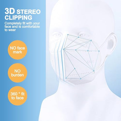 KN95 Face Mask 30pcs Disposable Face Masks Individual Packed Safety 5 Layers Breathable Cup Dust Masks Filtration>95% - color: White