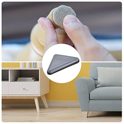 METALLIXITY PTFE Furniture Slider Gliders (45x35x35mm) 12Pcs, Triangle Self-Adhesive Floor Protector Pads - for Furniture Carpets
