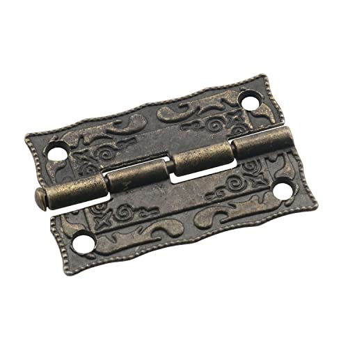 Antique Bronze Furniture Decorative Hardware Rectangle Right Hook Hasp Latch and Engraved Hinge Kit for Jewelry Wooden Box (1 x Hasp + 2 x Hinges + 14 x Screws)