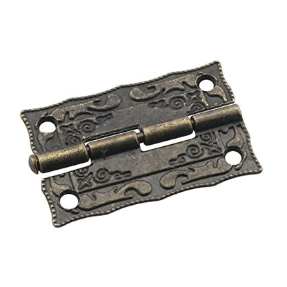Antique Bronze Furniture Decorative Hardware Rectangle Right Hook Hasp Latch and Engraved Hinge Kit for Jewelry Wooden Box (1 x Hasp + 2 x Hinges + 14 x Screws)