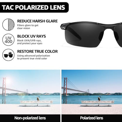 TJUTR Mens Photochromic Sunglasses Day & Night Driving Z87 Sun Glasses Polarized UV400 Protection Safety Glasses - color: C Black Frame/Grey Polarized Lens