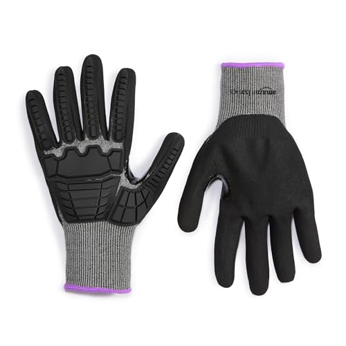 Amazon Basics Impact Protection Work Gloves, Cut Level A2, ANSI Level 4 Abrasion, Touchscreen Compatible, Sandy Nitrile Palm, 3X-Large, Black with Pink Edge - size: 3X-Large