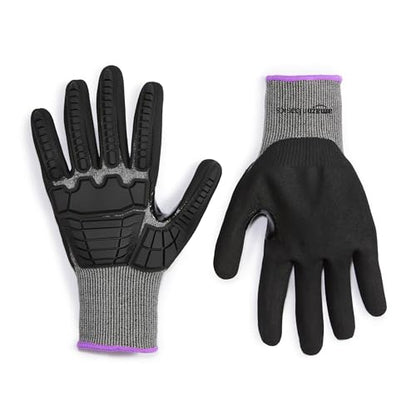 Amazon Basics Impact Protection Work Gloves, Cut Level A2, ANSI Level 4 Abrasion, Touchscreen Compatible, Sandy Nitrile Palm, 3X-Large, Black with Pink Edge - size: 3X-Large