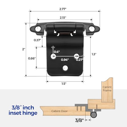 Ravinte 10 Pack 5 Pairs 3/8 inch Inset Kitchen Cabinet Door Hinges Black Semi-Concealed Face Mount Cabinet Hardware Self-Closing Hinges with Door Bumpers&Screwdriver - color: Matte Black