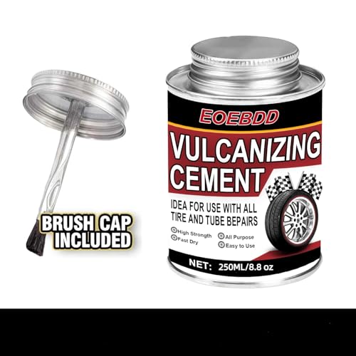 Chemical Vulcanizing Cement 250ML/8.8 FL.Oz, Fast Dry Rubber Cement, All Purpose Tire Repair Glue, Clear Patch Plug Kit with Brush Top Can for Lawn Mower, Motorcycle, Bike, Car