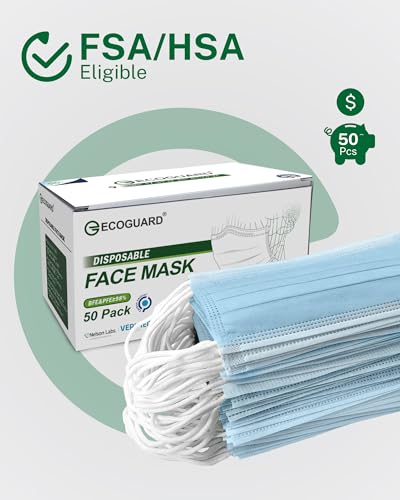 Disposable Face Masks Made in USA, 4 Ply for Families, Students, Breathable All-Day Wear & Safety, FSA HSA Eligible, ASTM Level 3 Medical Grade (50 Pack, Light Blue) - color: Light Blue, size: 50 Pack, style: Resealable Bag