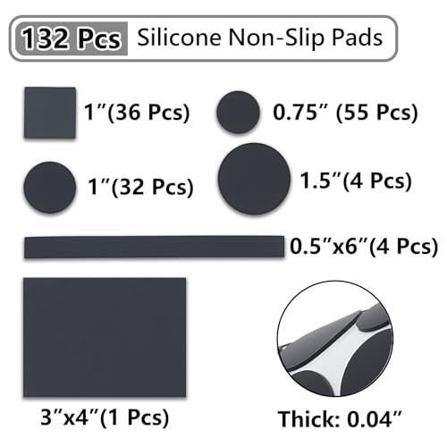 Jayen 132 Pcs Non Slip Self-Adhesive Silicone Cuttable Furniture Pads, Anti-Sliding Anti-Scratch Rubber Floor Protectors for Any Furniture and Appliances - Black (Matte) - size: Black
