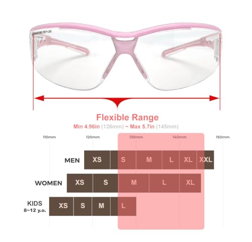 HTS HUNTERSKY Super Flexible Lightweight Anti Fog Wrap-Around U6 Clear Shooting Safety Glasses with ANSI Z87.1 Scratch Resist - color: Light Pink / Clear (1 Pack)