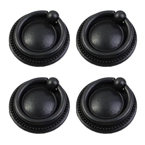 MY MIRONEY 4 Pack Vintage Cabinet Handles, Black Ring Drawer Pulls, Zinc Alloy Hardware Knobs with Screws for Kitchen, Dresser, Cabinet - style: Type E; Black