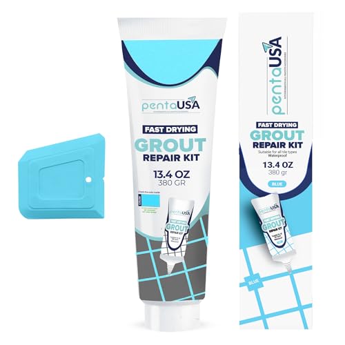 PentaUSA Tile Grout Repair Kit - Blue Premixed Acrylic Sanded Grout, Water-Resistant Grout Filler for Bathroom&Shower, Kitchen Floor, Fast Drying, with Applicator, 13.4 oz (380g) - style: Blue