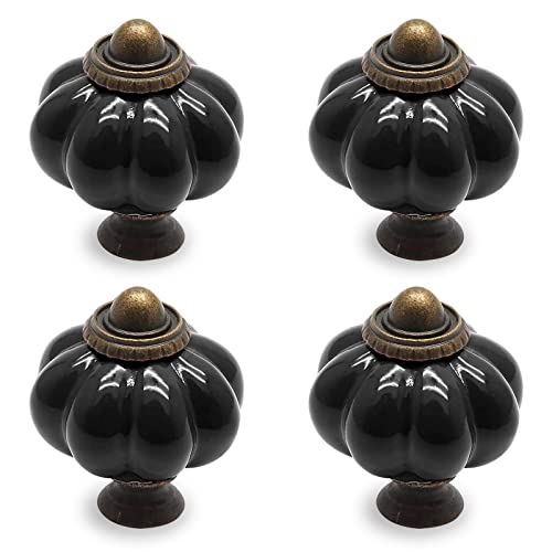 4pcs Black Vintage Ceramic Cabinet Knobs, Dresser Drawer Door Pulls with Mounting Screws - color: Black, size: 4 Pieces