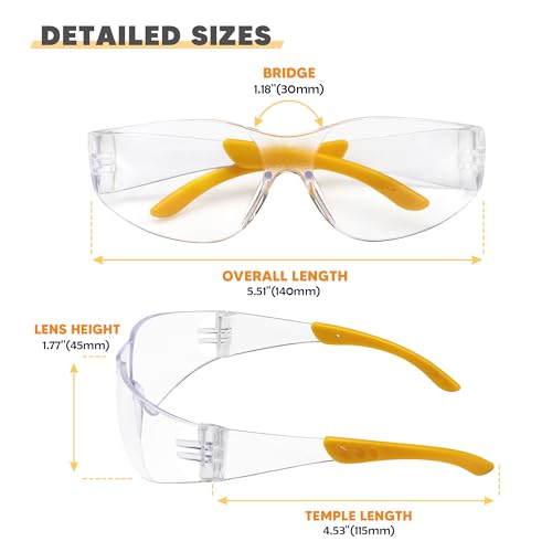 Clear Safety Glasses 24PK, Protective Eyewear Polycarbonate Lens with Rubber Temples ANSI Z87.1 Anti-Scratch Impact Resistant Eye Protection for Man Woman Clear Lens/Yellow Frame - color: 24pack Clear Lens/Yellow Frame