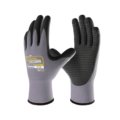 COOLJOB 12 Pairs Nitrile Rubber Coated Nylon Safety Work Gloves Pack Bulk, Dotted for Non-Slip Grip, Breathable Soft Seamless Knit Nitrile Dipped Gloves for Warehouse, Home Improvement, Yard, Small - size: Small, style: Classic Style(12 Pairs)