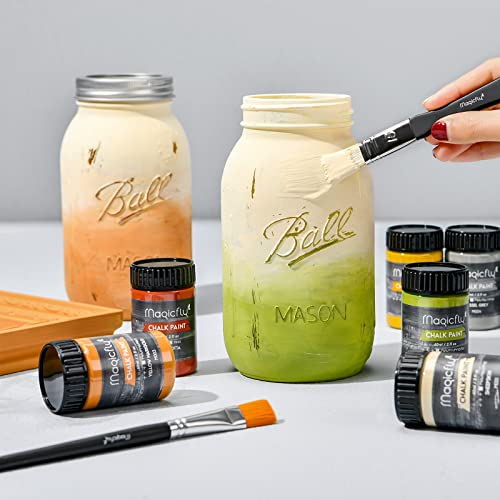 Magicfly 15 Pcs Chalk Furniture Paint Set, 9 Colors Ultra Matte Finish Acrylic Craft Paint Set (60 ml/2 oz) with Liquid Wax, 2 Brushes, 3 Sandpapers, Chalk Paint for Furniture, Crafts, Rustic Colors - style: Rustic Colors