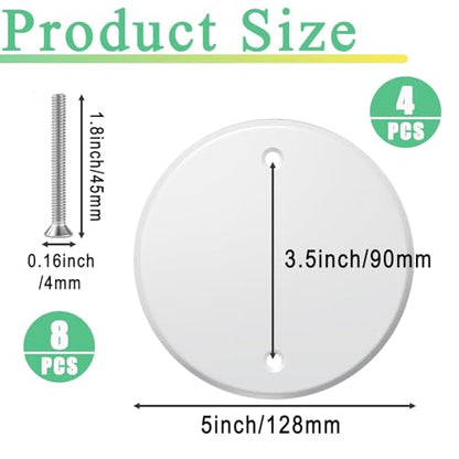 4 Packs Metal 5 Inch Flat Round Ceiling Cover Plate - White Blank Electrical Wall Plate with Screws, 3.5 Inch Hole Spacing, Fits 4 Inch Electrical Box (Ceiling Fan Switch Cap)