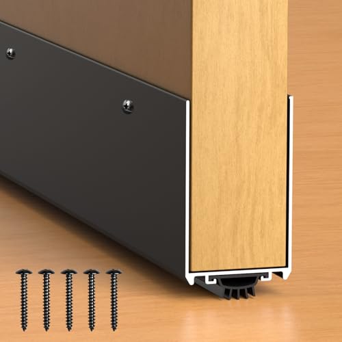 Aluminum Door Draft Stopper, 1-3/4 x 36 Weather Stripping Seal with Kick Plate, Under Door Gap Filler, U-Shape Door Sweep for Bottom of Doors Exterior/Interior (Black, 1 Pack) - color: Black, size: 36 Inches