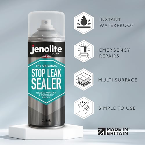 JENOLITE Stop Leak Sealer Spray - Instant Waterproof Sealant Spray - Fills, Seals & Stops Leaks | Perfect for Gutters, Flat Roofs, Waste Pipes, and More - Clear, 400ml (14 Ounces) - style: Clear - 400ml (Pack of 1)