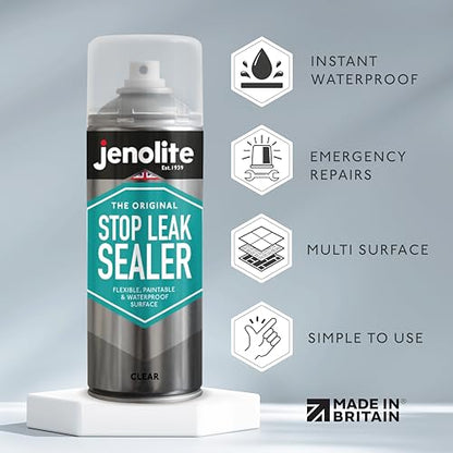 JENOLITE Stop Leak Sealer Spray - Instant Waterproof Sealant Spray - Fills, Seals & Stops Leaks | Perfect for Gutters, Flat Roofs, Waste Pipes, and More - Clear, 400ml (14 Ounces) - style: Clear - 400ml (Pack of 1)