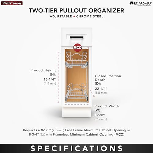 Rev-A-Shelf 2-Tier Kitchen Cabinet Pullout Shelf and Drawer Organizer Slide Out Pantry Storage Basket in Multiple Sizes, 9 x 22 In, 5WB2-0922CR-1 - size: 9" W X 22"d, style: Two Tier