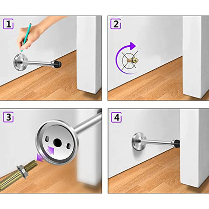 Door Stopper, 4 Inch Door Stop, Wall Mounted Stainless Steel Door Stopper Rigid Brushed Satin Door Holder, Silver 2 Pack - size: 4 Inch x 2 Pack