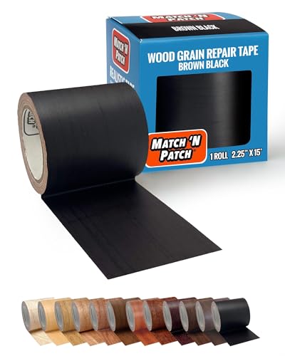 MATCH 'N PATCH Wood Grain Repair Tape - Brown-Black, 2.25 in x 15 ft (1-Pack) – Wood Grain Colored Duct Tape for Mirror Frame, Trim, Borders, Floor and Other Furniture, Scratch Repair Kit - color: Brown-Black