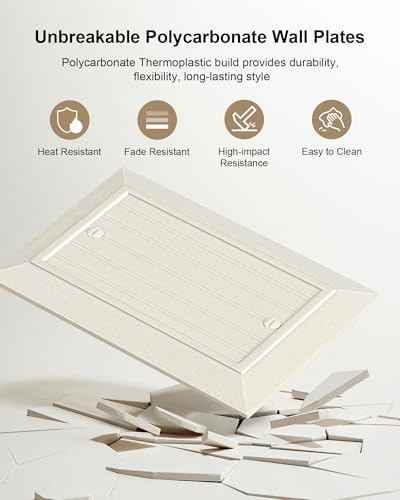 2-Pack Classic Beadboard Single Blank Wall Plate, Unbreakable Polycarbonate Wall Plate Cover, Light Almond 1 Gang Wall Plate for Unused Outlets/Switches - color: Light Almond, size: 1 Blank 2PK